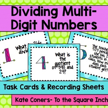 Preview of Dividing Multi-Digit Numbers Task Cards | Math Center Practice Activity