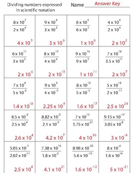 Preview of Dividing Numbers Expressed in Scientific Notation Worksheet