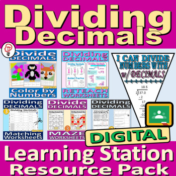 Preview of Dividing Numbers with Decimals - DIGITAL Learning Stations BUNDLE