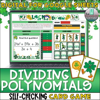 Preview of Dividing Polynomials Algebra 1 St. Patrick's Day Digital Card Game Activity