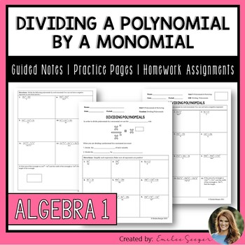 Preview of Dividing Polynomials by Monomial - Guided Notes | Practice Worksheet | Homework