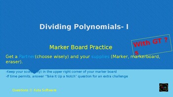 Preview of Dividing Polynomials-Level 1 Marker Board Practice/Activity (w/ Gt?s) No prep