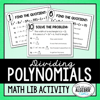 Preview of Dividing Polynomials (Long Division and/or Synthetic Division) | Math Lib