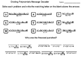 Dividing Polynomials Worksheet: Math Message Decoder