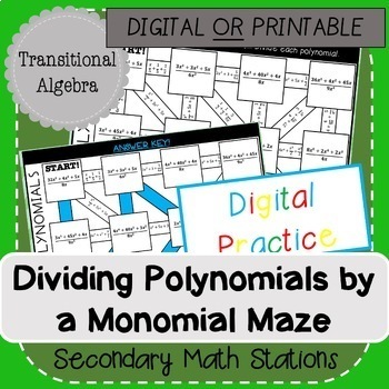 Preview of Dividing Polynomials by a Monomial Maze (Digital and Printable)