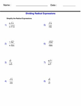 Dividing Radical Expressions - Radicals Worksheets - simplify radical ...