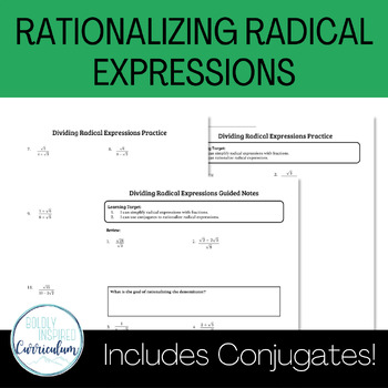 Preview of Dividing Radical Expressions with Conjugates Guided Notes and Worksheet