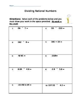 Worksheet On Division Of Rational Numbers