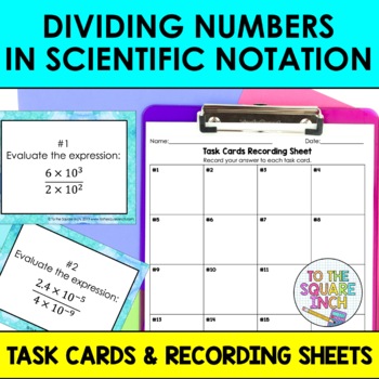 Preview of Dividing Scientific Notation Task Cards Practice Activity