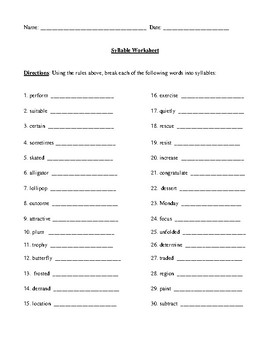 dividing syllables definition rules review worksheet hints and