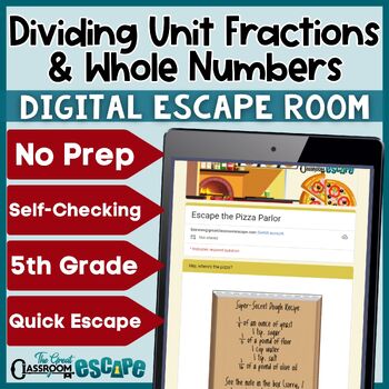 Preview of Dividing Unit Fractions & Whole Numbers 5th Grade Math Quick Digital Escape Room