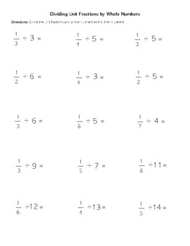 dividing unit fractions by whole numbers worksheet for students