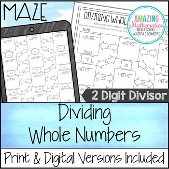 Preview of Dividing Whole Numbers Worksheet - Maze Activity