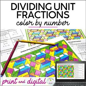 Preview of Dividing Whole Numbers by Unit Fractions Math Color by Number Worksheets