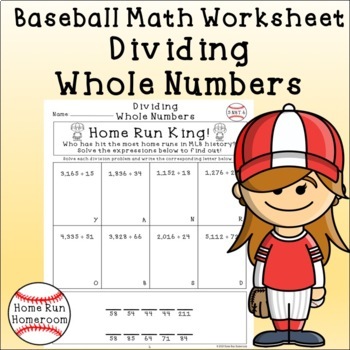 Dividing Whole Numbers Worksheet Fifth Grade - Baseball Riddle {5.NBT.6}