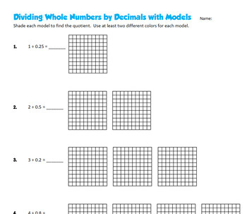 dividing whole numbers by decimals using models by