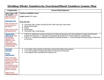 Preview of Dividing Whole Numbers by Fractions/Mixed Numbers Lesson Plan
