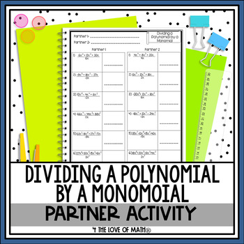 Preview of Dividing a Polynomial By a Monomial: Partner Activity