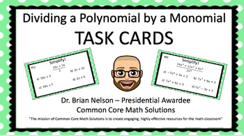 Preview of Dividing a Polynomial by a Monomial Task Cards