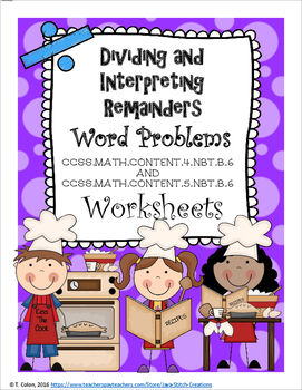 Preview of Dividing and Interpreting Remainders Worksheets