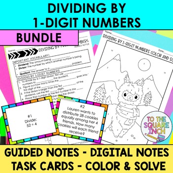 Preview of Dividing by 1-Digit Numbers Notes & Activities | Digital Notes | Task Cards