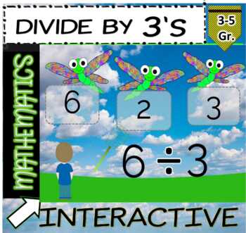 Preview of BOOM Cards Dividing by 3's Interactive Card Deck Distance Learning