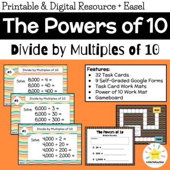 Preview of Dividing by Multiples of 10: Math Task Cards (Digital Google Forms)