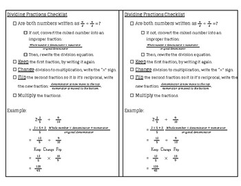 Preview of Dividing fractions checklist