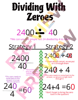 Preview of Dividing with Zeroes Anchor Chart