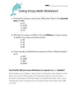 Preview of Diving Deep Math Worksheet