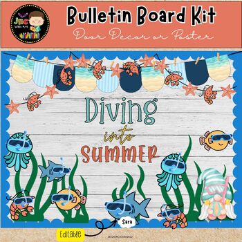 Preview of Diving Into Summer Bulletin Board for School Ocean Classroom Door Decor Editable