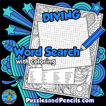Preview of Diving Word Search Puzzle Activity with Coloring | Summer Games Wordsearch