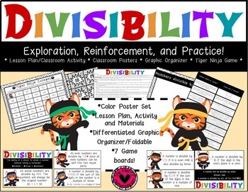 Preview of Divisibility-Lesson Plan/Activity,  Graphic Organizer, Posters, and Game Bundle!