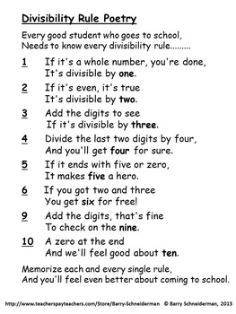 Divisibility Rule Poetry by Barry Schneiderman | TpT
