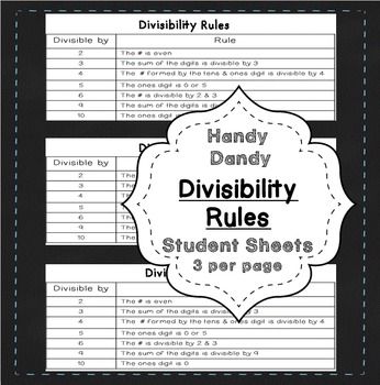 Preview of Divisibility Rules Poster Basic Long Division Practice Anchor Chart Cheat Sheet
