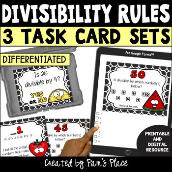 Preview of 5th 6th Grade Divisibility Rules Activities with Task Cards - Print & Digital