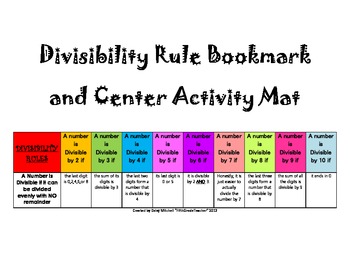 Preview of Divisibility Rules Bookmark & Math Center Can be Used For Prime Factorization