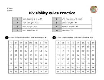 Preview of Divisibility Rules - Coloring Activity