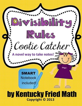 Preview of Divisibility Rules Cootie Catcher SMART Notebook & Printables Middle School Math