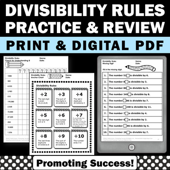 Preview of Divisibility Rules Worksheet Strategies Long Division Practice 3 4 Digit by 1