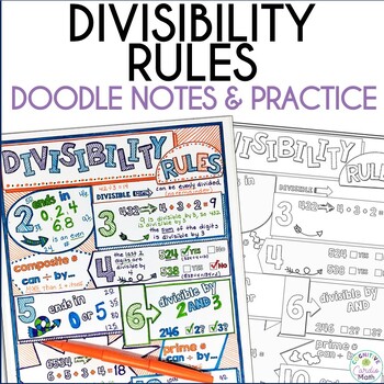 Preview of Divisibility Rules Doodle Notes Activity and Problem Solving Worksheet