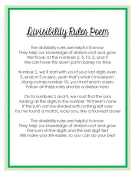 Preview of Divisibility Rules Poem