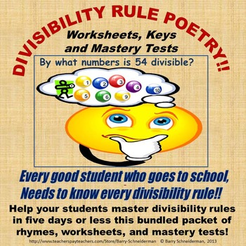 Preview of Divisibility Rules - Poetry, Worksheets, Keys, and Mastery Tests