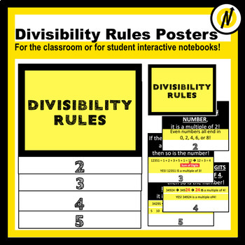 Preview of Divisibility Rules Classroom Posters or Student Interactive Notebooks (ELA)