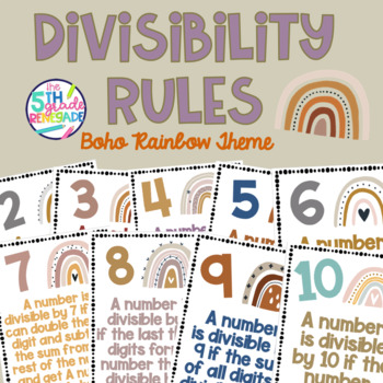 Preview of Divisibility Rules Posters in Color with a Boho Rainbow Neutral Color Theme