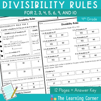 Divisibility Rules Worksheet - 4.OA.B.4 by The Learning Corner Co