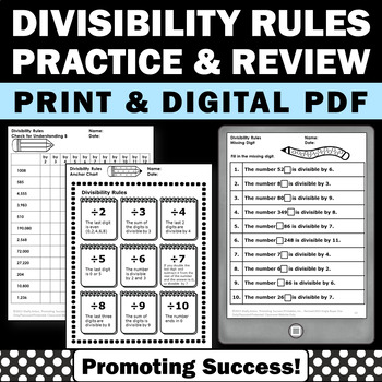 divisibility rules worksheets division practice 4th grade math review digital