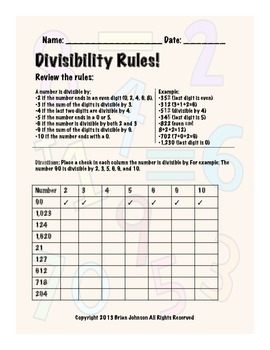 divisibility rules worksheets to teach rules of divisibility tpt