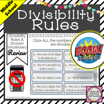 Preview of Divisibility Rules and Division Vocabulary BOOM Cards