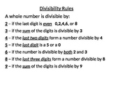 Divisibility Rules handout/poster for students